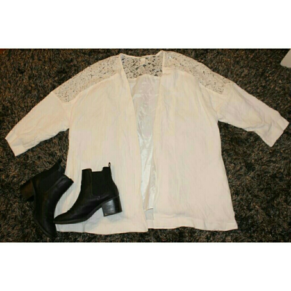 H&M Lace Kimono Cardigan L White